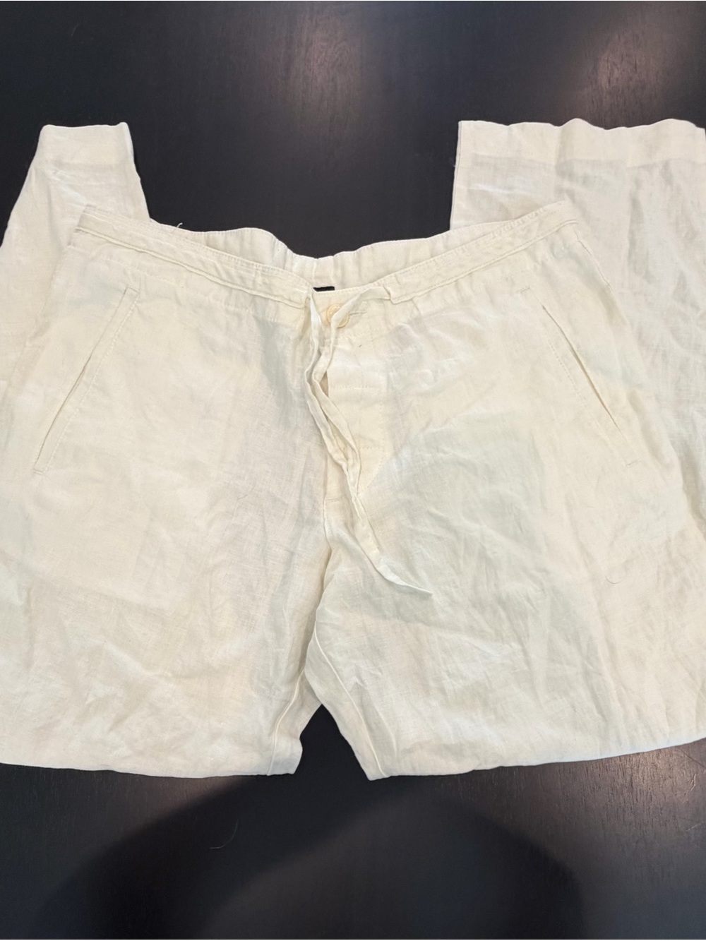 Hugo Boss Men's Linen Drawstring Chinos in Off-White